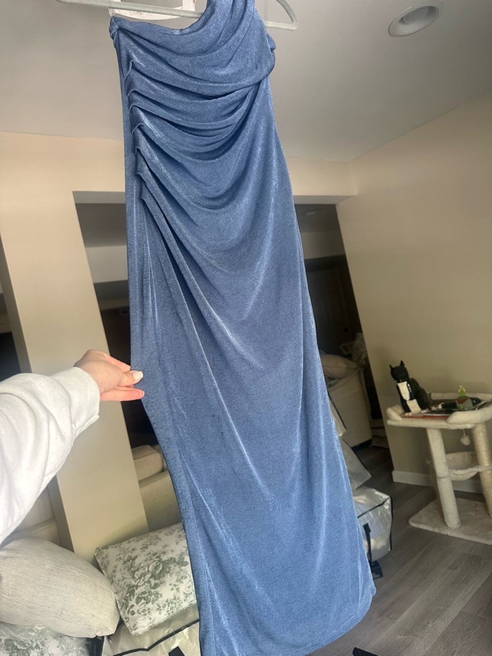 Showpo One-Shoulder Blue Ruched Midi Dress NWT - Picture 4 of 6
